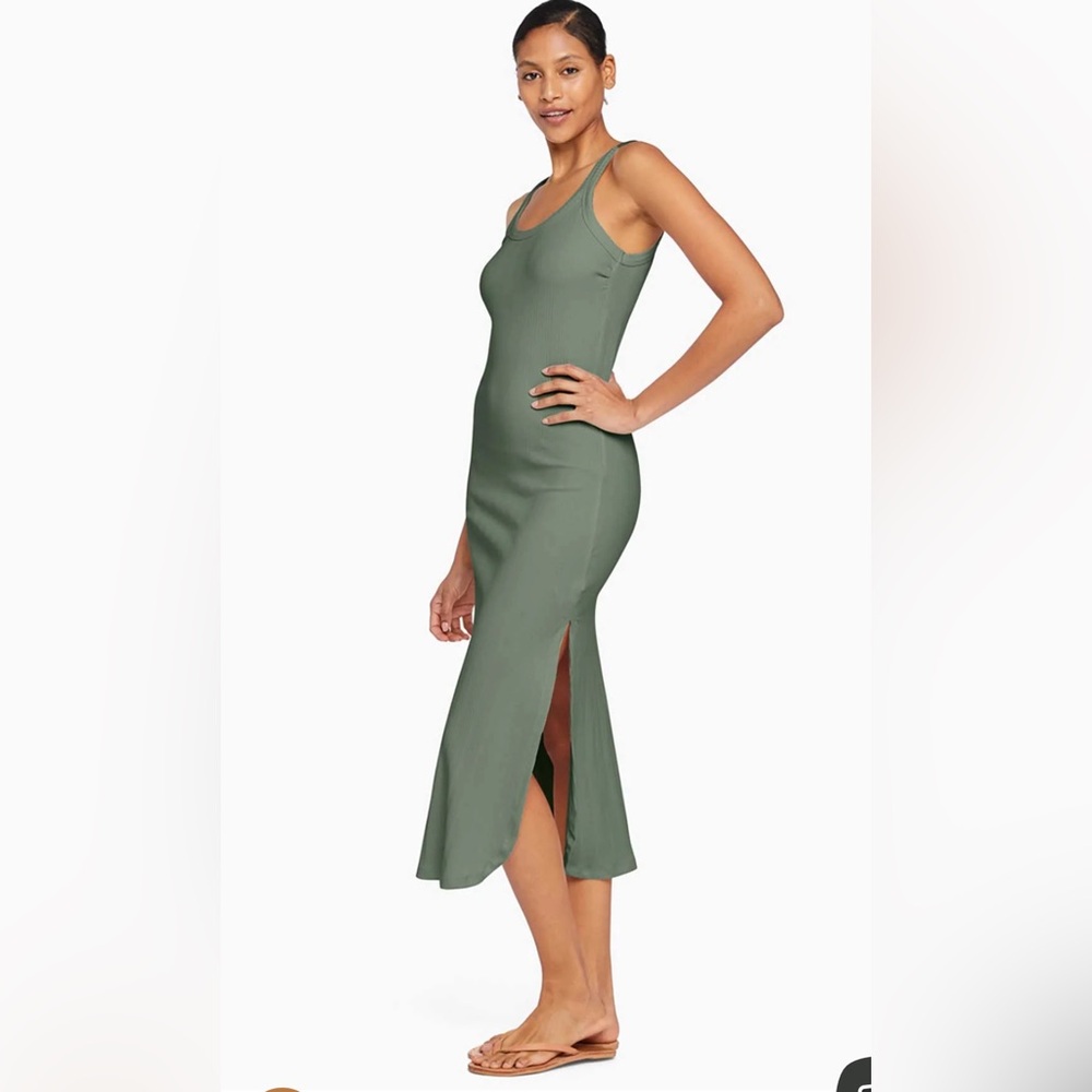 Vitamin A Green Midi Dress with Side Slit and Spaghetti Straps